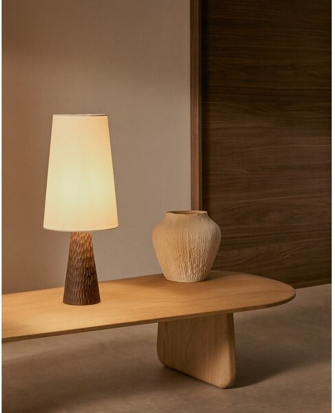 Biało-ciemnobrązowa lampa stołowa z tekstylnym kloszem (wysokość 50 cm) Amire – Kave Home