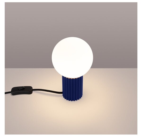 Ciemnoniebieska lampa stołowa ze szklanym kloszem (wysokość 19 cm) Orbital – Sollux