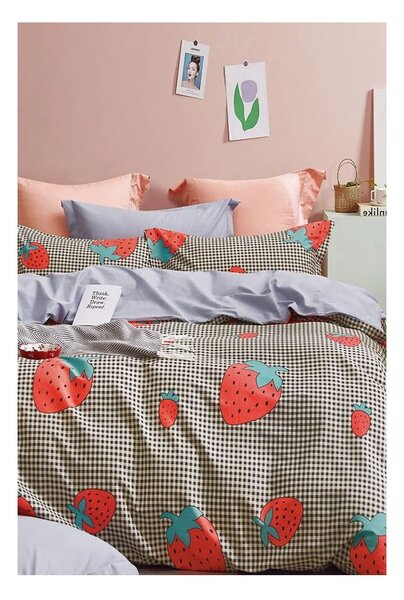 Pościel jednoosobowa z bawełny renforcé z prześcieradłem 160x220 cm Strawberry – Mila Home
