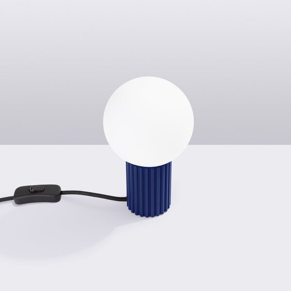 Ciemnoniebieska lampa stołowa ze szklanym kloszem (wysokość 19 cm) Orbital – Sollux