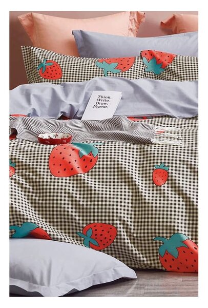 Pościel jednoosobowa z bawełny renforcé z prześcieradłem 160x220 cm Strawberry – Mila Home