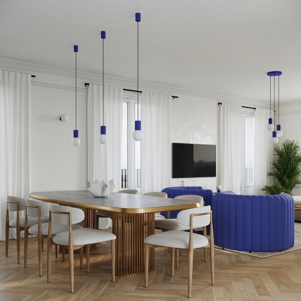 Ciemnoniebieska lampa stołowa ze szklanym kloszem (wysokość 19 cm) Orbital – Sollux