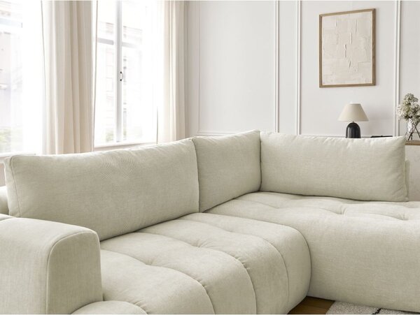 Beżowy rozkładany/ze schowkiem narożnik (prawostronny/w kształcie litery L) Fuji – Bobochic Paris