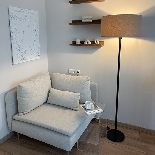 Lampa stojąca czarna z abażurem w kolorze jasnobrązowym 50 cm - Simplo