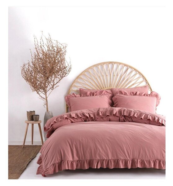 Różowa pościel dwuosobowa z bawełny renforcé 240x220 cm Ruffle Striped – Mila Home Luxury