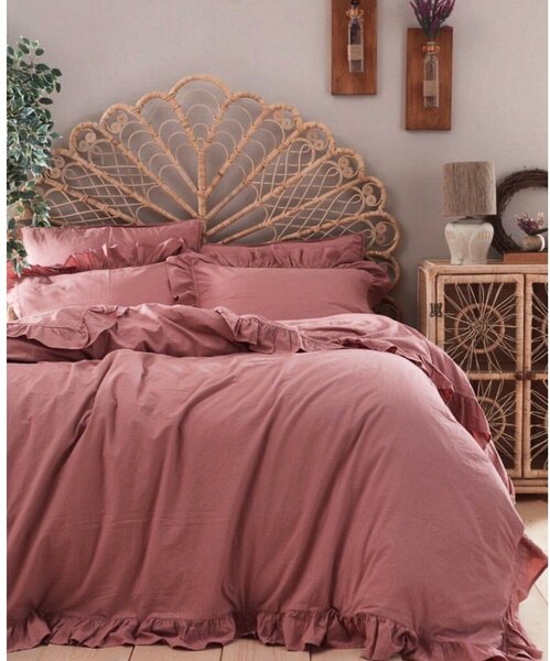 Różowa pościel dwuosobowa z bawełny renforcé 240x220 cm Ruffle Striped – Mila Home Luxury