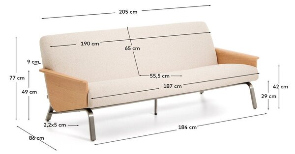 Beżowa sofa z tkaniny szenilowej 205 cm Amsen – Kave Home