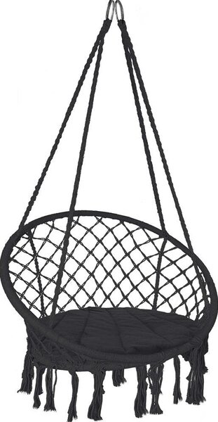 VOUNOT® Fotel wiszący z poduszkami, fotel wiszący w stylu boho do zawieszenia, huśtawka wisząca dla dorosłych i dzieci, do użytku wewnątrz i na zewnątrz, czarny