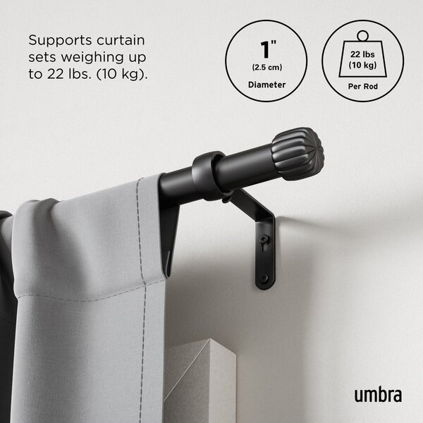 Stalowy regulowany karnisz w kolorze matowej czerni 91 - 168 cm Cleo – Umbra