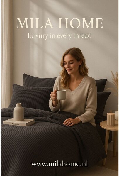 Antracytowa pościel jednoosobowa z bawełny renforcé 140x200 cm Waffle Striped – Mila Home Luxury