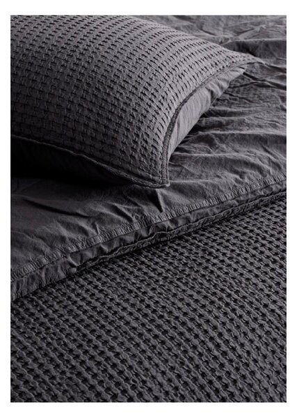 Antracytowa pościel jednoosobowa z bawełny renforcé 140x200 cm Waffle Striped – Mila Home Luxury