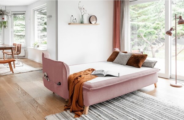 Jasnoróżowa rozkładana sofa 225 cm Charming Charlie – Miuform