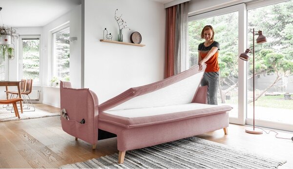 Jasnoróżowa rozkładana sofa 225 cm Charming Charlie – Miuform