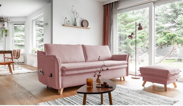 Jasnoróżowa rozkładana sofa 225 cm Charming Charlie – Miuform
