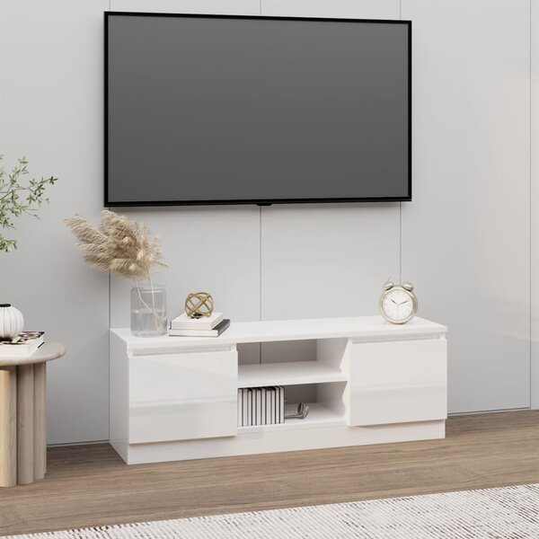Szafka pod TV, z drzwiczkami, biała z połyskiem, 102x30x36 cm