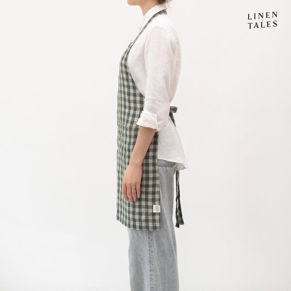 Lniany fartuch Forest Green Gingham – Linen Tales