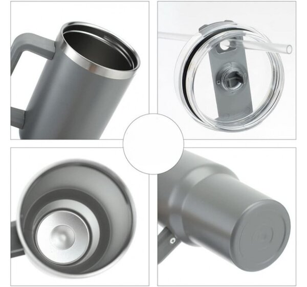 Kubek termiczny ze słomką TERMOS 1000 ml, szary