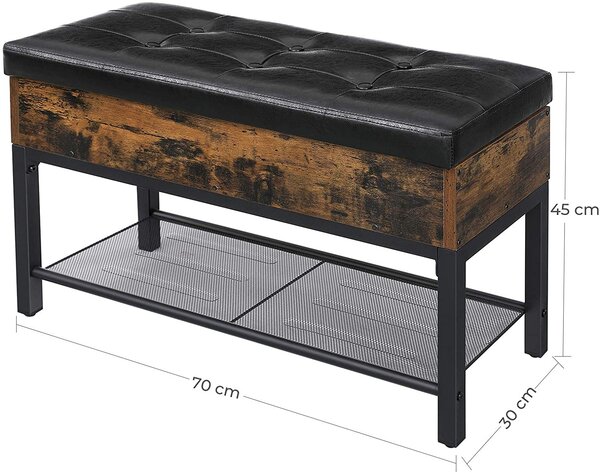 Ławka z półką na buty TAYLOR 70x30 cm, rustykalny brąz/czarny