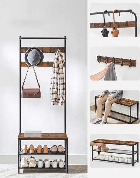 Ściana do przedpokoju TAYLOR z szafką na buty 180x64 cm, rustykalny brąz
