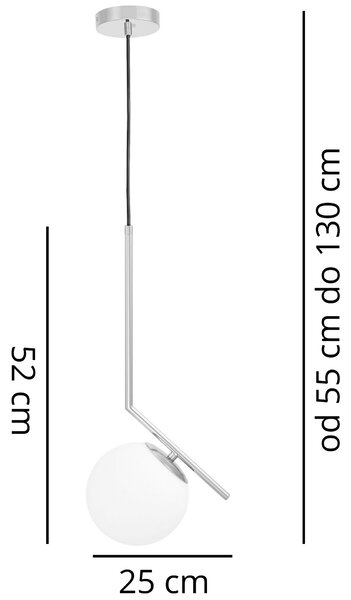 LAMPA WISZĄCA NOWOCZESNA CHROMOWANA BIAŁA KULA SORENTO 15