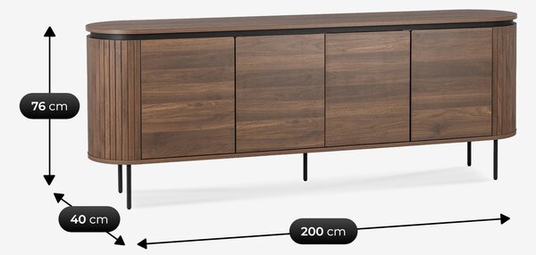 Komoda do Salonu BECK 200 cm Orzech Czterodrzwiowa Ryflowana Nowoczesna