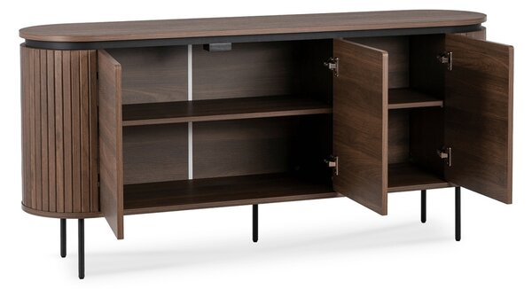 Komoda do Salonu BECK 160 cm Orzech Trzydrzwiowa Ryflowana Nowoczesna