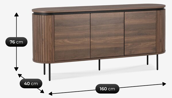 Komoda do Salonu BECK 160 cm Orzech Trzydrzwiowa Ryflowana Nowoczesna