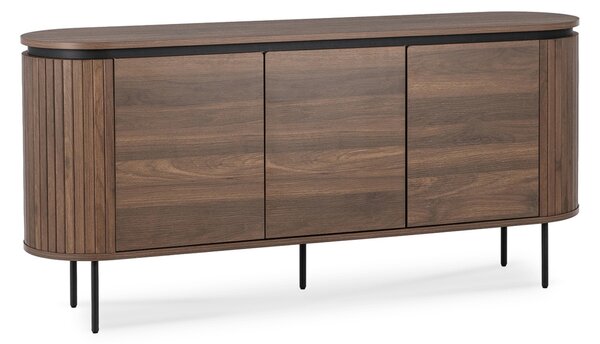 Komoda do Salonu BECK 160 cm Orzech Trzydrzwiowa Ryflowana Nowoczesna