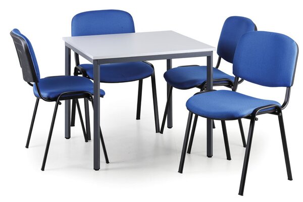 Stół do jadalni, szary 800 x 800 + 4 krzesła Viva niebieske