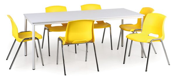Stół do jadalni, szary 1800 x 800 + 6 krzeseł Cleo, żółty