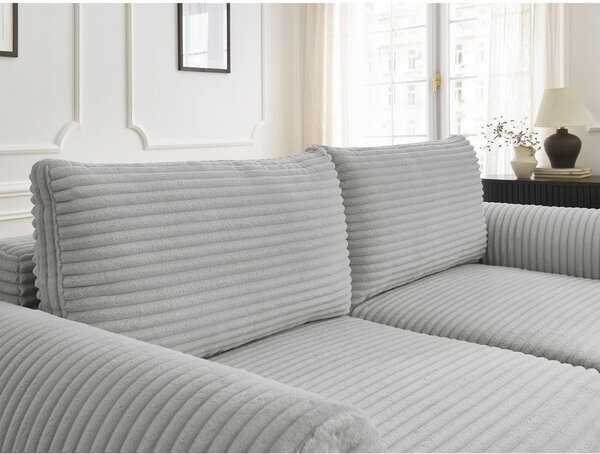 Jasnoszara sztruksowa rozkładana sofa 257 cm Lucien – Bobochic Paris
