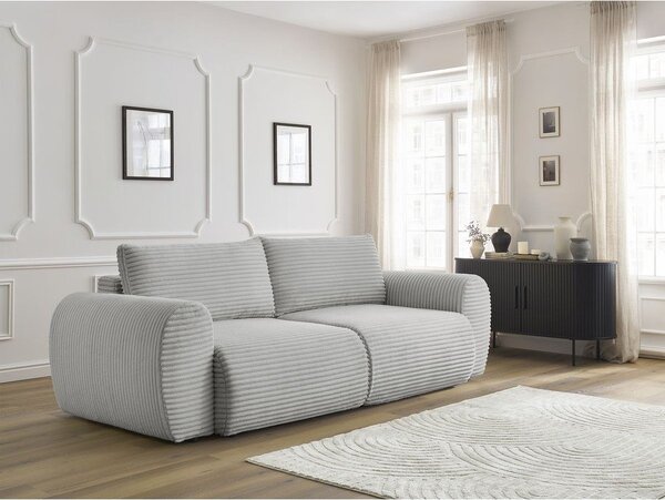 Jasnoszara sztruksowa rozkładana sofa 257 cm Lucien – Bobochic Paris