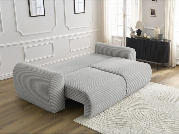 Jasnoszara sztruksowa rozkładana sofa 257 cm Lucien – Bobochic Paris