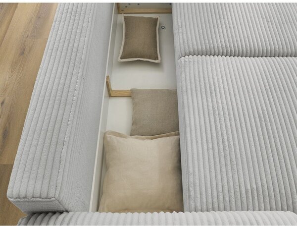 Jasnoszara sztruksowa rozkładana sofa 257 cm Lucien – Bobochic Paris