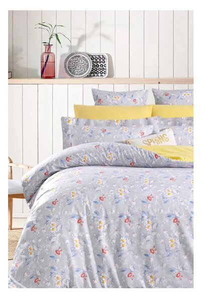 Żółto-szara pościel dwuosobowa z bawełny renforcé z prześcieradłem 200x220 cm – Mila Home