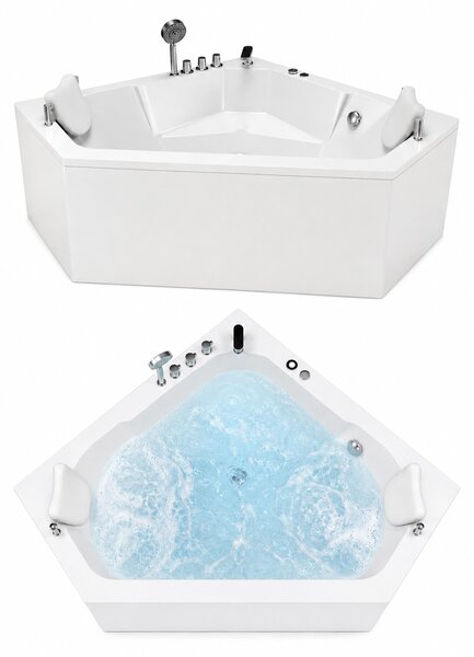 Wanna Łazienkowa RIMINI z Hydromasażem 150 x 150 cm wolnostojąca Akrylowa Jacuzzi Narożna