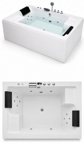 Wanna Łazienkowa z Hydromasażem Mentona 180 x 120 cm wolnostojąca Akrylowa LED Jacuzzi SPA kompletna