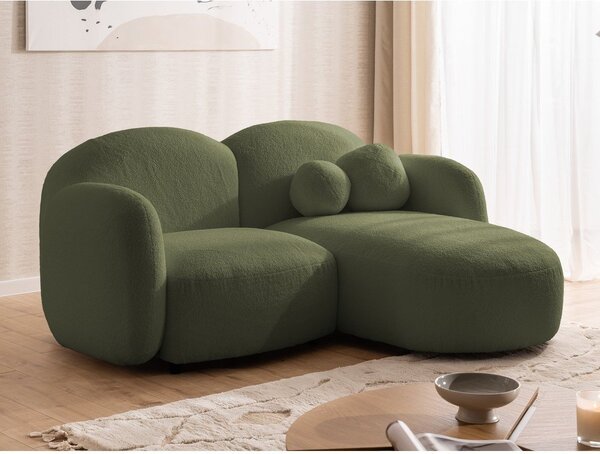 Zielony narożnik z materiału bouclé (prawostronny/z szezlongiem) Orbit – Ropez