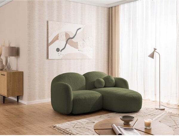Zielony narożnik z materiału bouclé (prawostronny/z szezlongiem) Orbit – Ropez