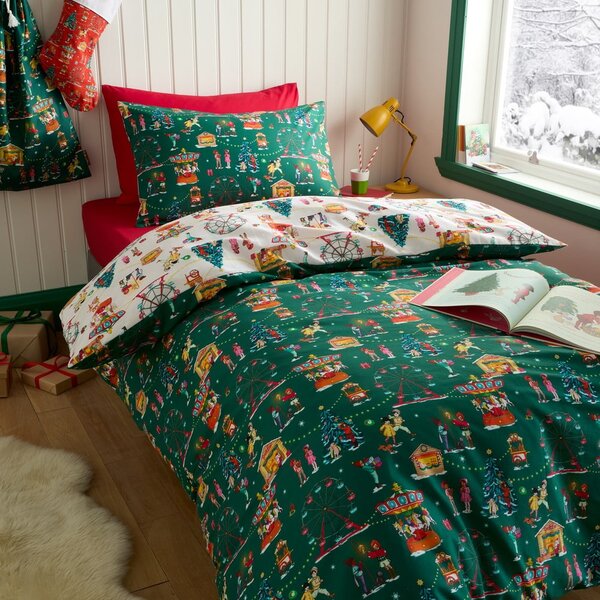 Zielona bawełniana pościel dziecięca dwuosobowa 200x200 cm Christmas Fairground – Belle & Boo