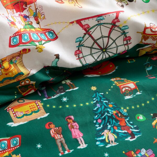 Zielona bawełniana pościel dziecięca dwuosobowa 200x200 cm Christmas Fairground – Belle & Boo