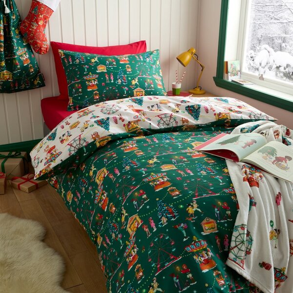 Zielona bawełniana pościel dziecięca dwuosobowa 200x200 cm Christmas Fairground – Belle & Boo