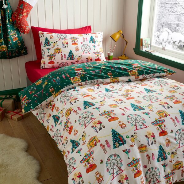 Zielona bawełniana pościel dziecięca dwuosobowa 200x200 cm Christmas Fairground – Belle & Boo