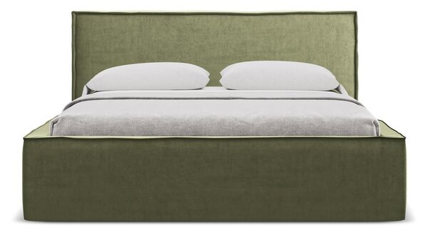 Zielone tapicerowane łóżko dwuosobowe ze schowkiem i stelażem 160x200 cm Anani – Makamii