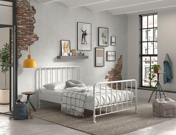Białe metalowe łóżko dwuosobowe ze stelażem 140x200 cm BRONXX – Vipack