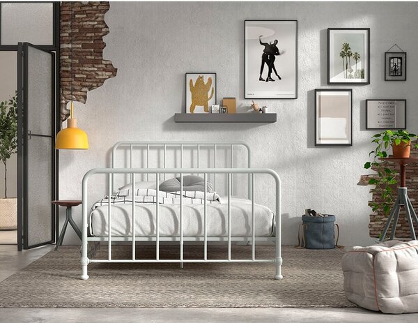 Białe metalowe łóżko dwuosobowe ze stelażem 140x200 cm BRONXX – Vipack