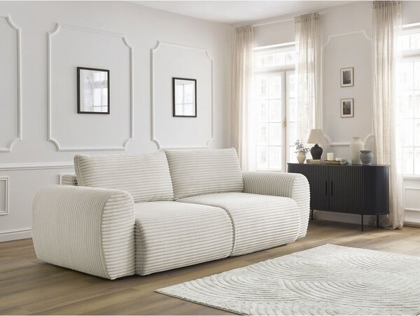 Kremowa sztruksowa rozkładana sofa 257 cm Lucien – Bobochic Paris
