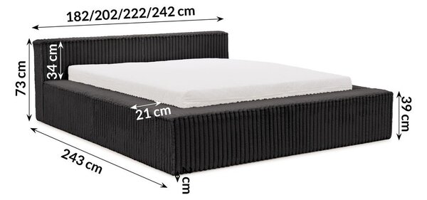 Czarne tapicerowane łóżko dwuosobowe ze schowkiem i stelażem 140x200 cm Cloe – Ropez