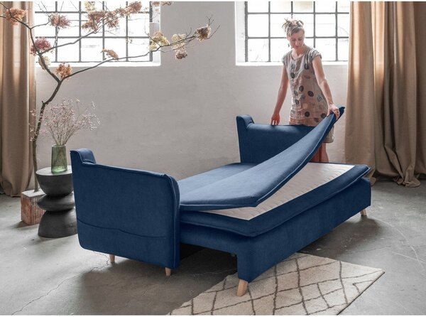 Ciemnoniebieska aksamitna rozkładana sofa 225 cm Charming Charlie – Miuform