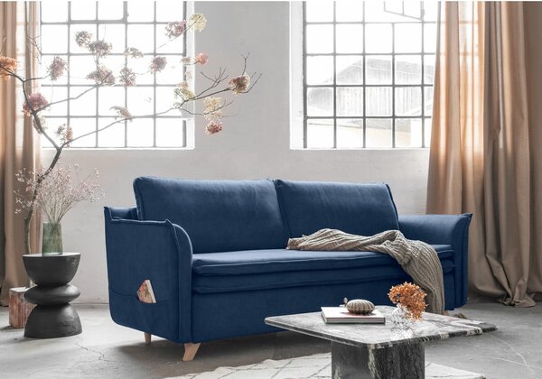Ciemnoniebieska aksamitna rozkładana sofa 225 cm Charming Charlie – Miuform